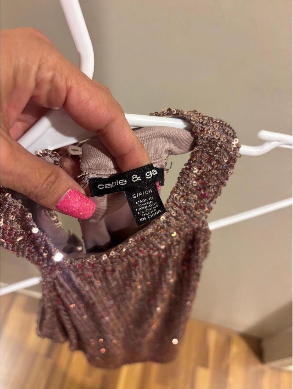 Cable & Gauge Sequin Halter Top Womens Small Gold Sparkle - Picture 4 of 5